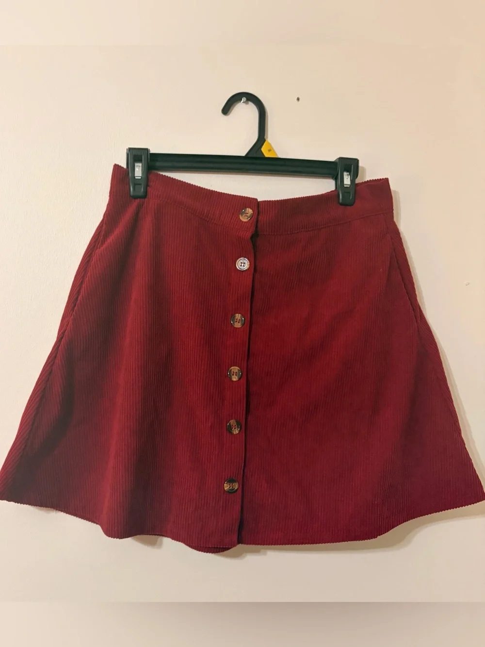 Button-Front Circle Skirt in Wine Red
